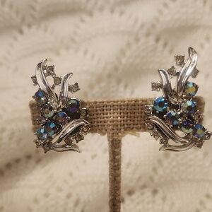 Vintage Silver and Blue Crystal Earrings